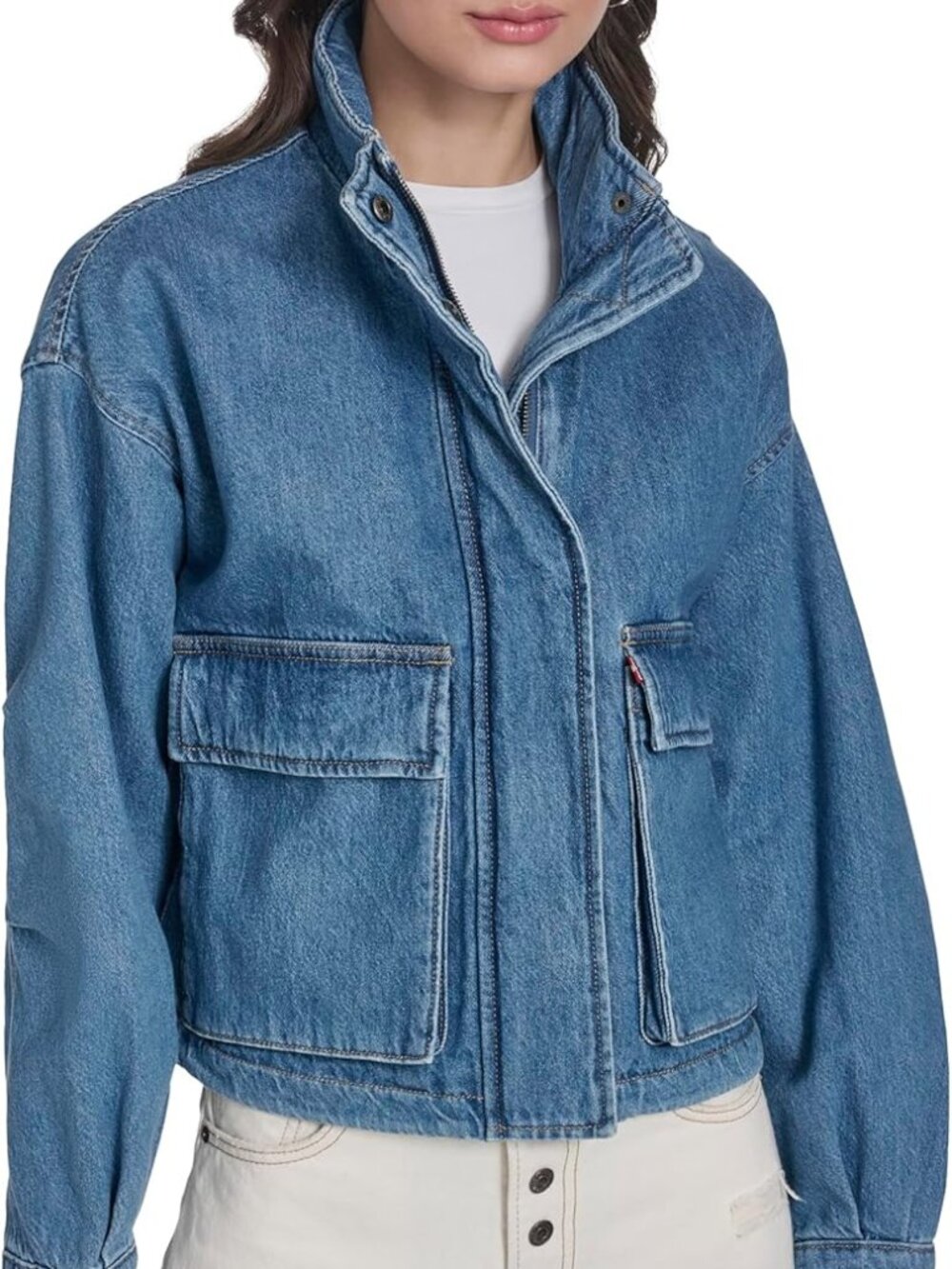Levi's Womens Cropped Cotton Surplus Jacket Coat: Wash Denim, Size L